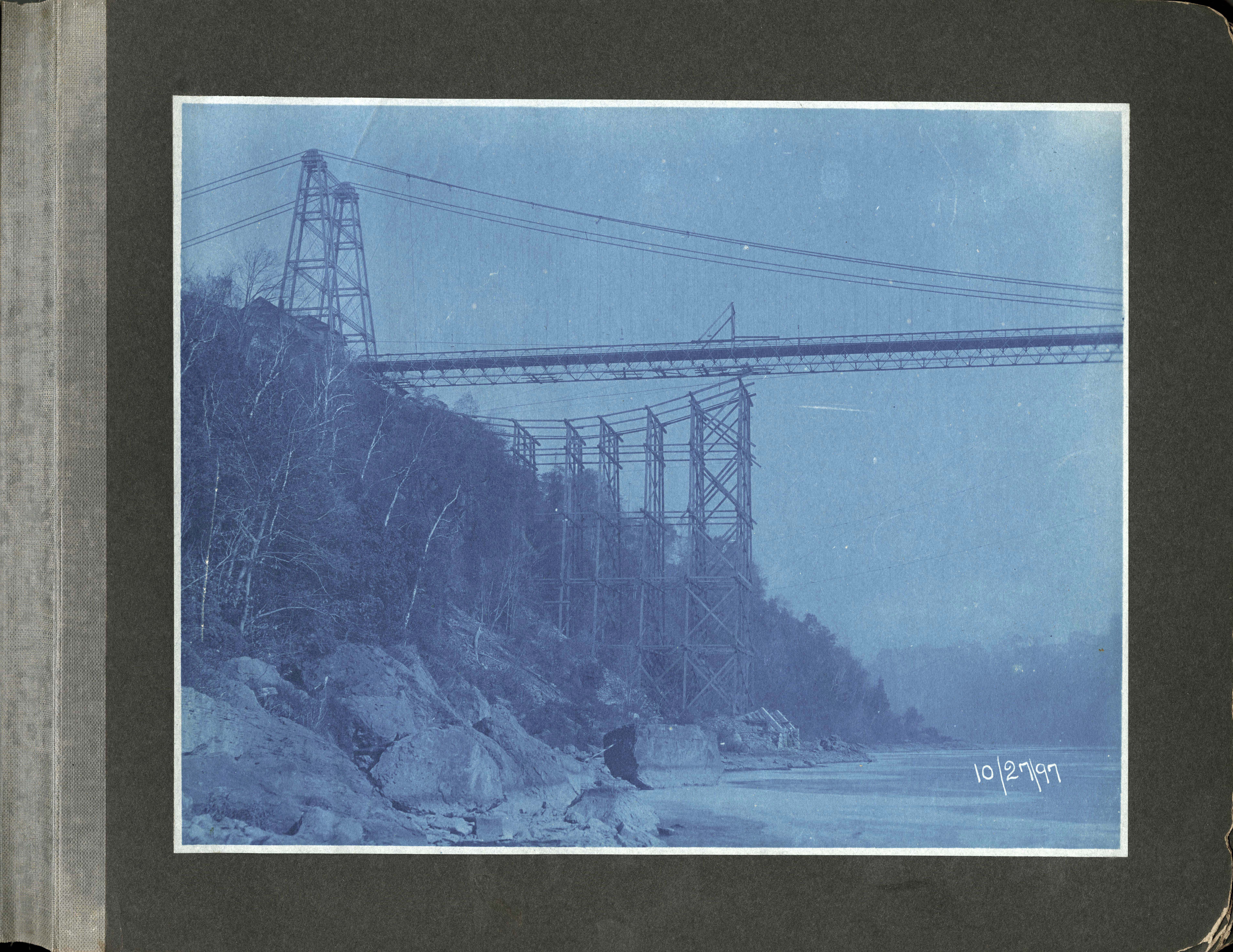 Scaffolding under previous suspension bridge